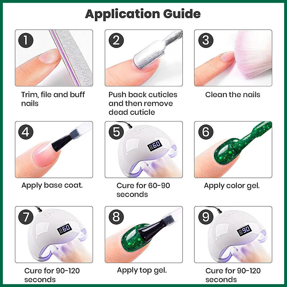 BOZLIN Green Series Gel Nail Polish Private Label Semi Permanent Green Vegan Color Nail Gel Soak Off UV Gel Nail Polish