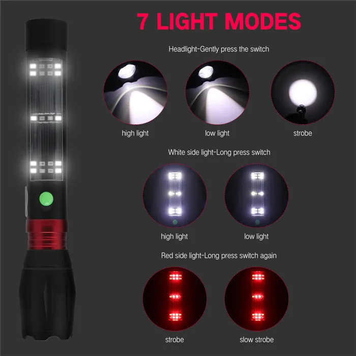 Zoomable T6 + 20 SMD LED Flashlight Solar power Torch Portable handheld USB rechargeable LED Torch Light with Alarm for Camping