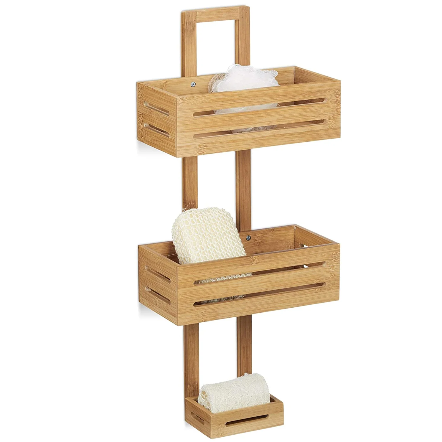 
Bamboo Shelf with 3 Shelves Shower Baskets for Hanging in the Bathroom Rust-Proof Bath Caddy 