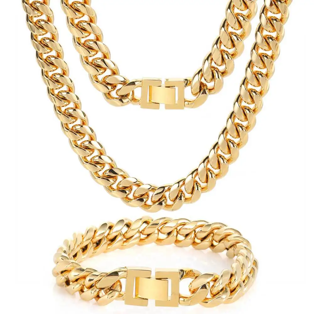 RQ Титан кубинской Cadena de oro Мужская Майами нержавеющая сталь 14k 18k позолоченное ожерелье-цепочка с крупными звеньями цепочка для