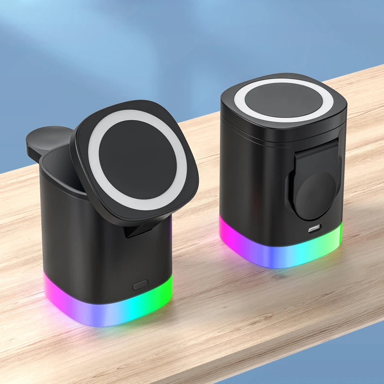 New Products Electronics 3-in-1 Magnetic 15W Foldable Fast Qi Lamp Wireless Chargers for Cell Phone