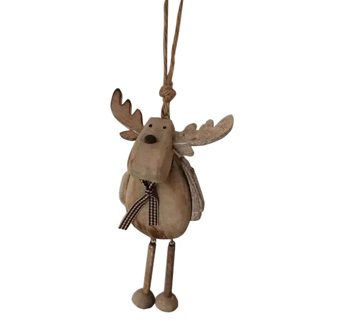 Rustic Christmas Reindeer Wooden Ornament Natural Wood Tree of with Movable Legs and Beige