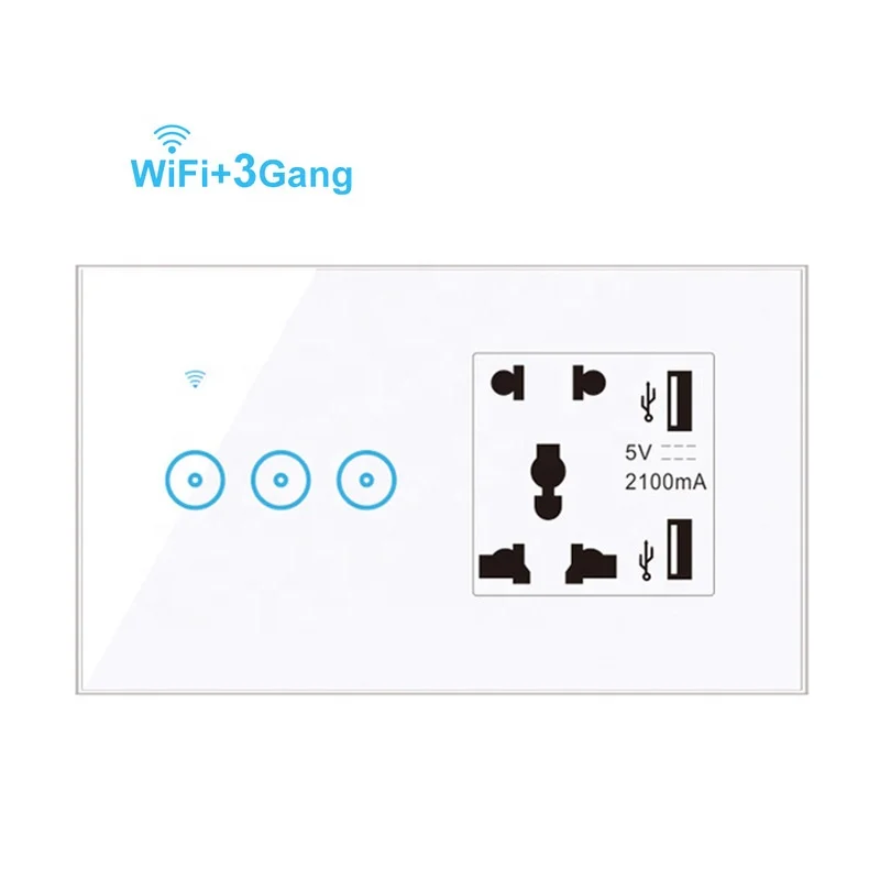 Wireless 3 Gang Smart Touch Light Switch Universal EU Electrical Plug with Alexa Google Home