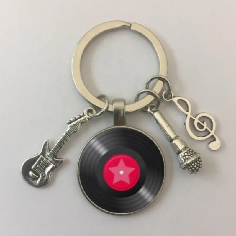 Simple classic style vinyl record retro phonograph record dome glass keychain music couple gift