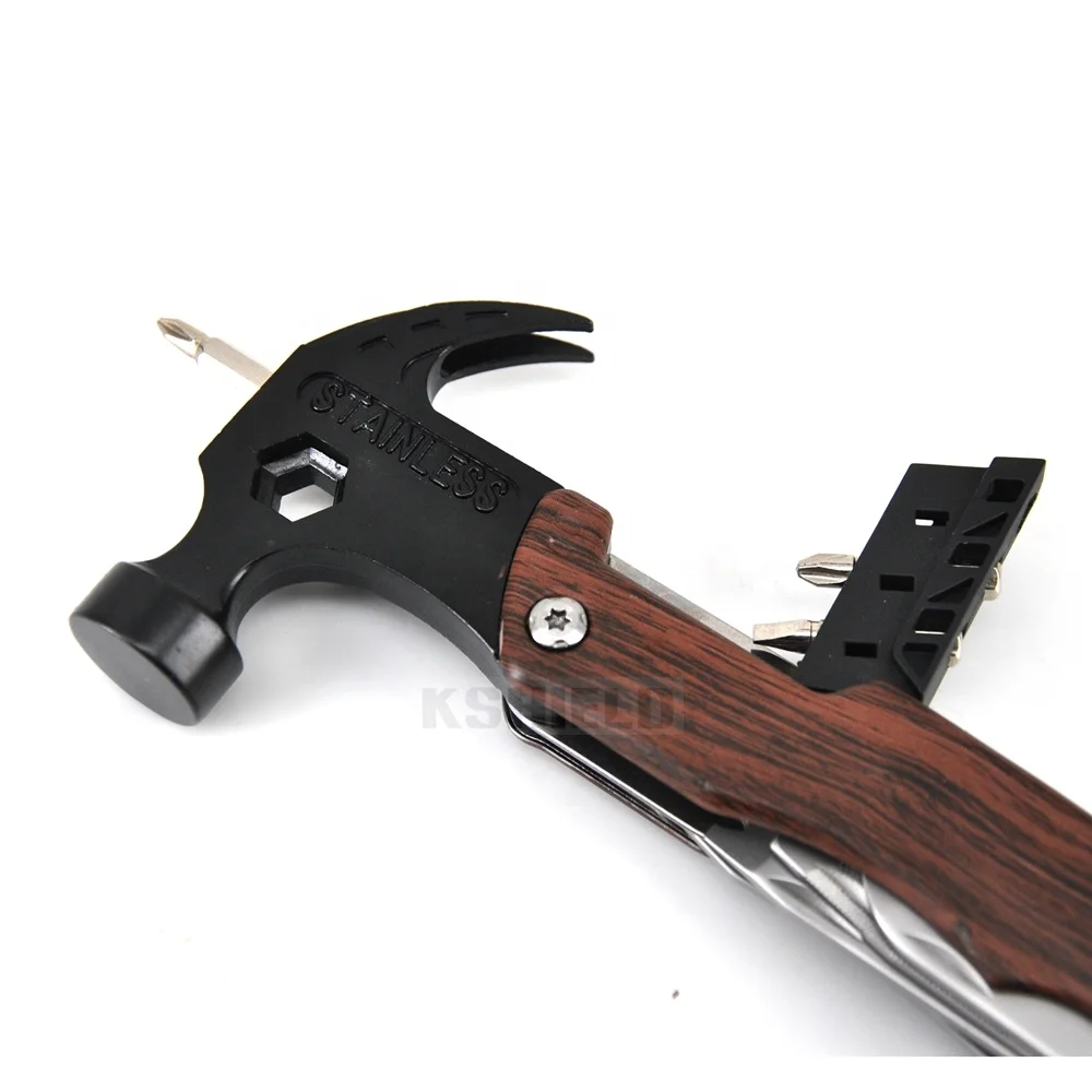 
Portable camping multi tool wooden handle mini multifunction 14 in 1claw hammer with screw heads 