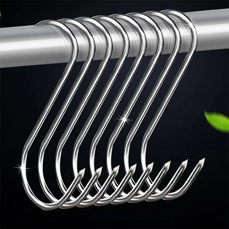 FULE Free Sample Hangers Wooden Board Tray Metal S Butcher Hook Rail And Stainless Large Swivel Butcher Slaughter Meat Hook