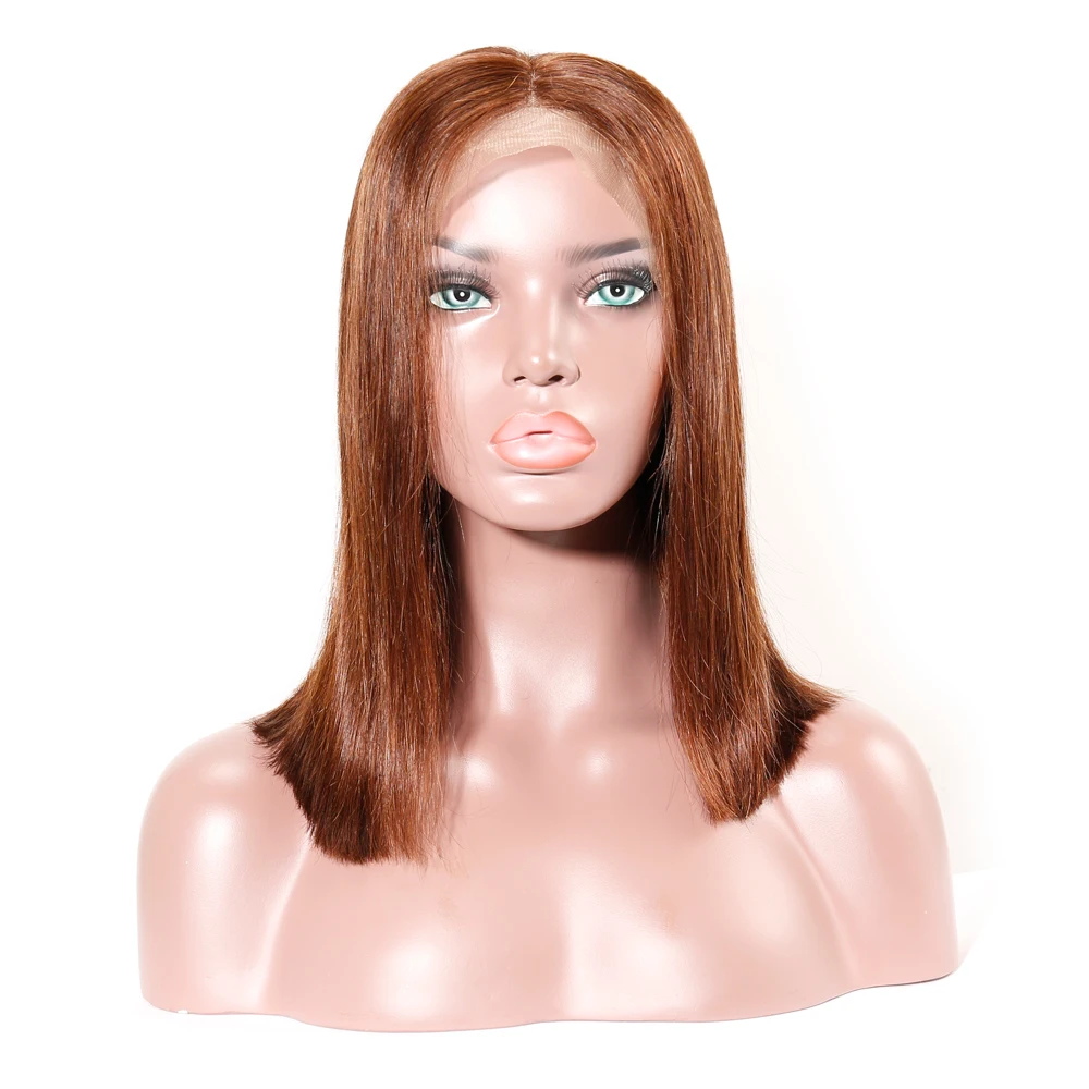 
High Quality 100% Human Hair Ombre Brown Middle Part Bob Wigs Lace Frontal Weave And Wigs 13x4 Front Lace WigBleached Knots 