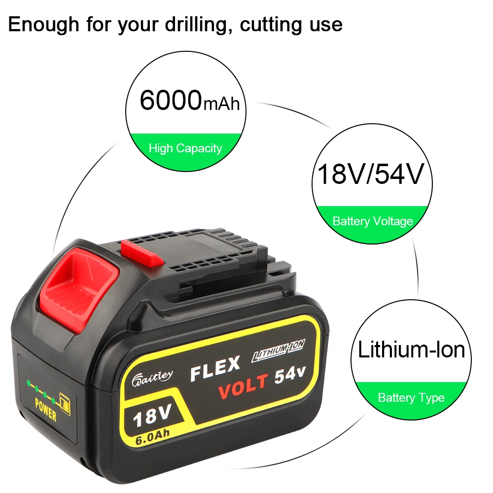 Waitley 18V 54в 6.0Ah DCB606 Замена литий-ионная аккумуляторная батарея для DeWalt Макс XR 20V/60V електричюеского инструмента 6000mAh литиевые