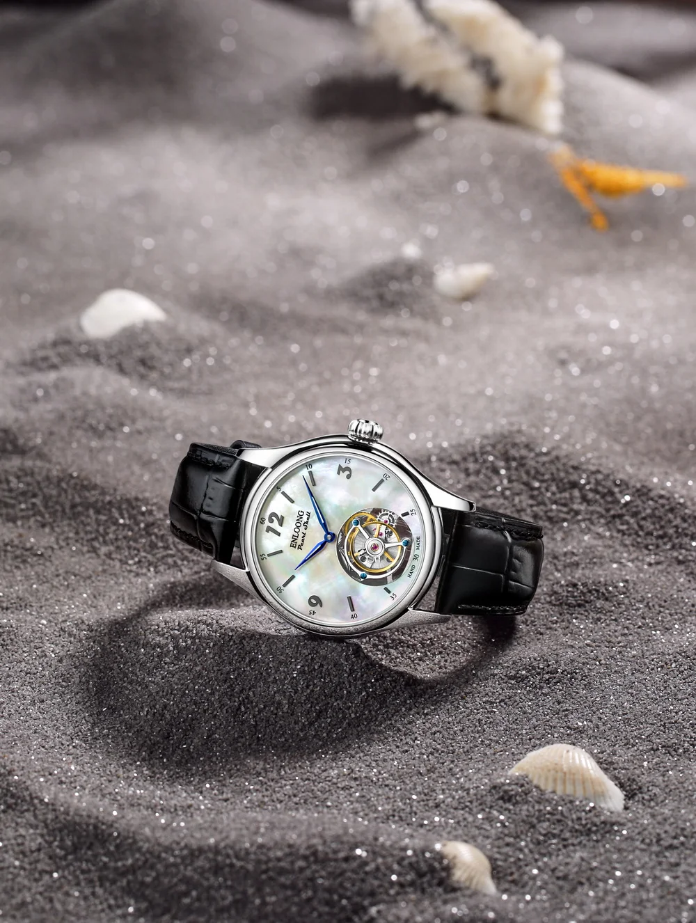 ENLOONG Custom Chrome Brand Luxury Flying Tourbillon Watch Private Label Pearl Shell Luminous Manual Winding Men Watch