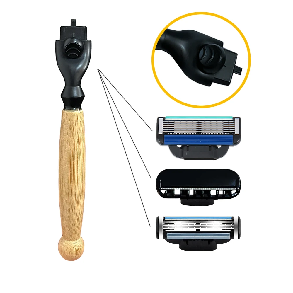 Spolo Wholesale Bamboo Handle Razor 3 & 6 Layers Blade Shaving Heads AC System Razors For Men Women Use Beard & Body Care Tools