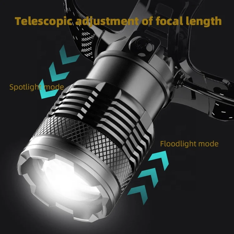Manufacturers direct sales new white laser zoom headlight ultra bright LED fishing camping telescopic flashlight work light