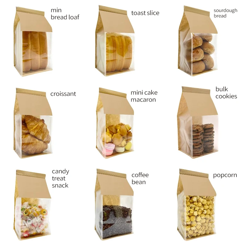 Kraft Paper Toaster Bread Bag Heat Resistance Toaster Bag For Grilled Cheese Reusable Sandwich Toast Bread Pouch With Window