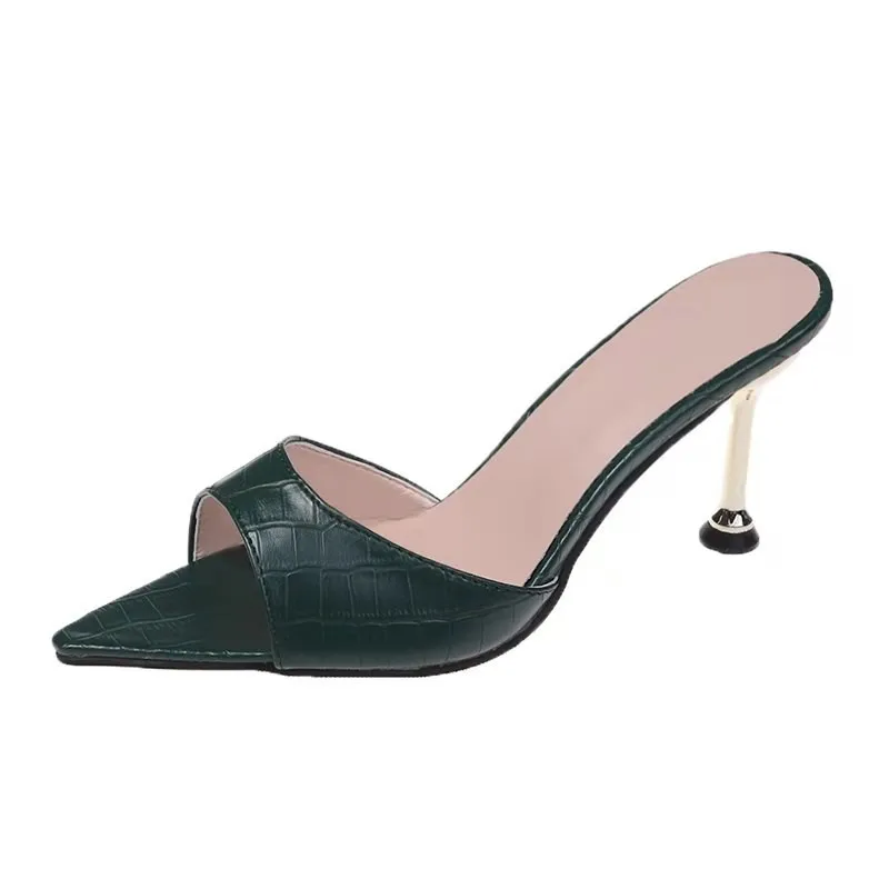 Summer party sandals women plus size leather 2022 Trendy cheap ladies pointed toe shoes female high heel