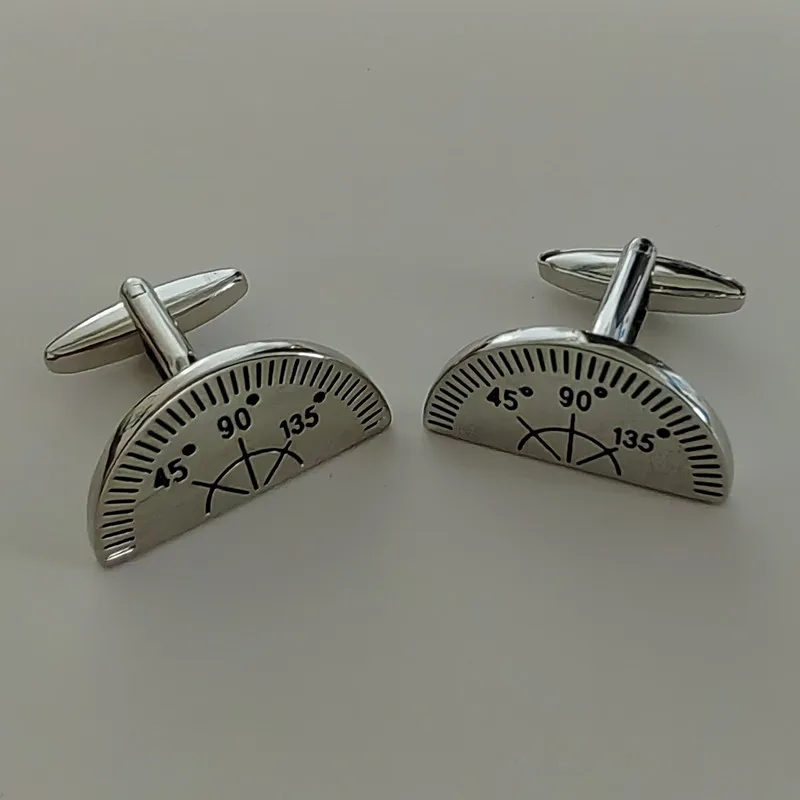 Factory wholesale brass cufflink stock with sector protractor shape of teacher gift for man ready to ship