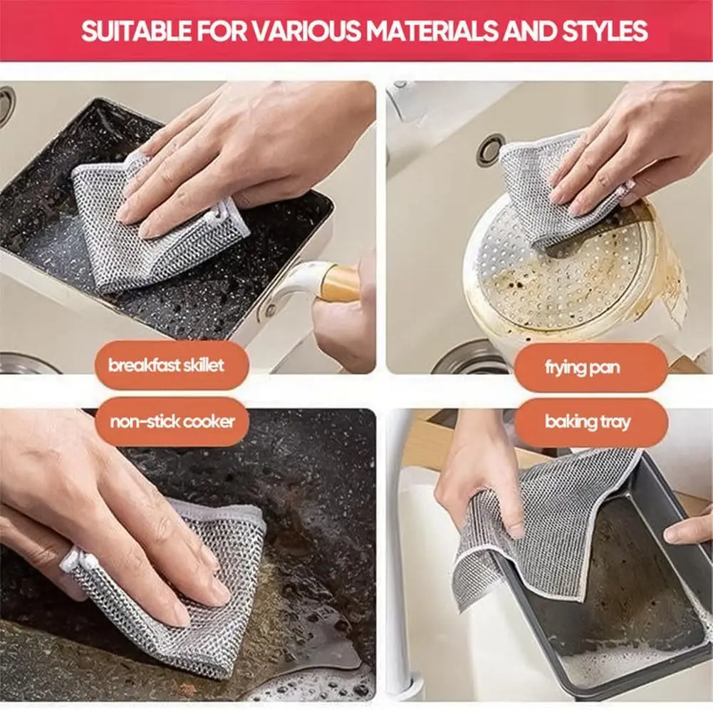 Wholesale Microwave Stove Clean Tool Cleaning Pads Scrub Cloth Double-Sided Mesh Metal Wire Dishwashing Rags