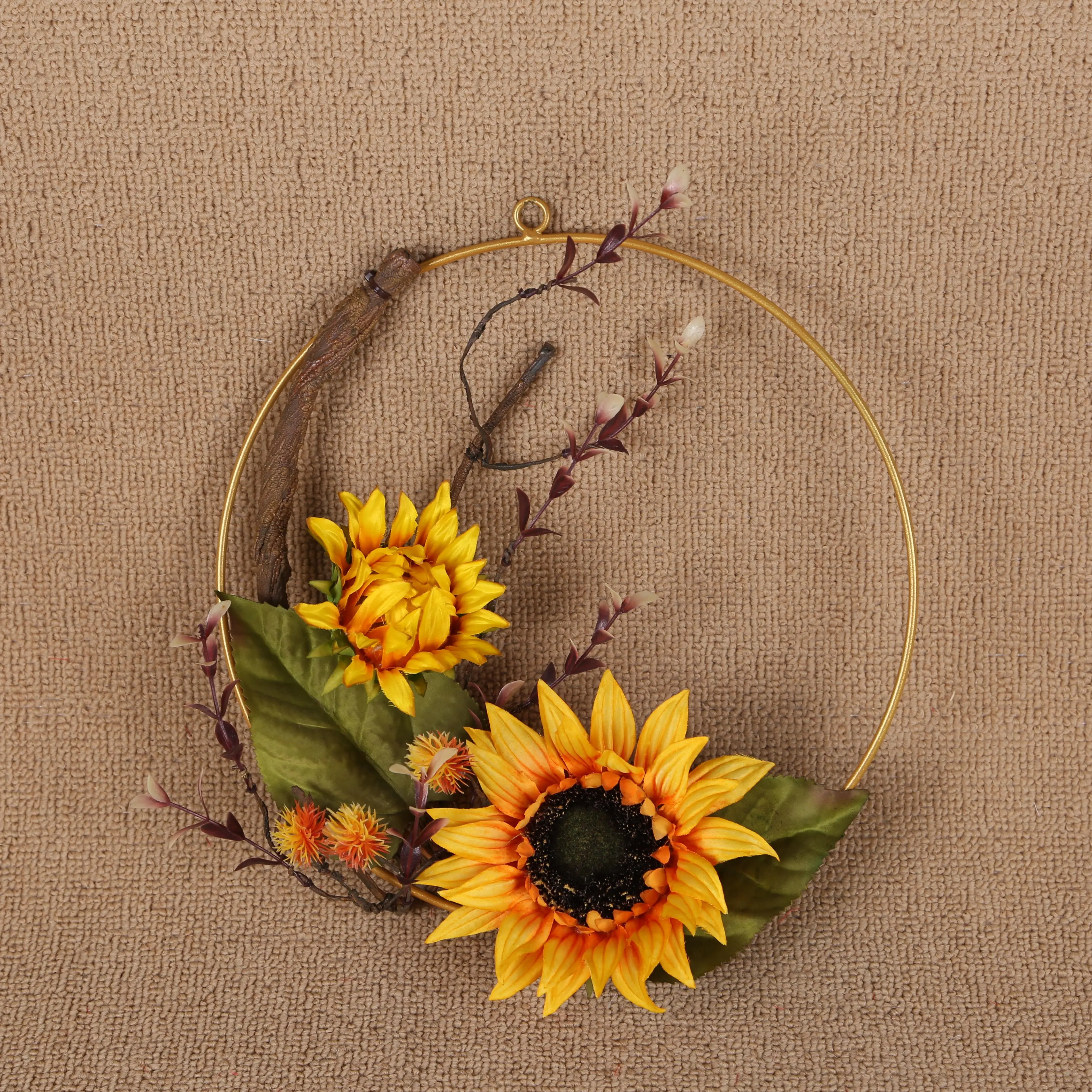 Artificial Sunflower Wreath Flower Wreath With Yellow Sunflower And Green Leaves For Front Door Indoor Or Outdoor Wall Wedding