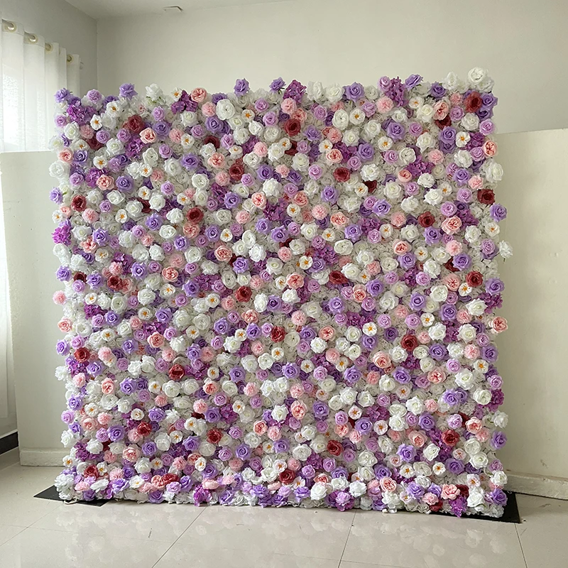 Best selling fabric cloth base burgundy 3d flower wall mix rose peony hydrangea
