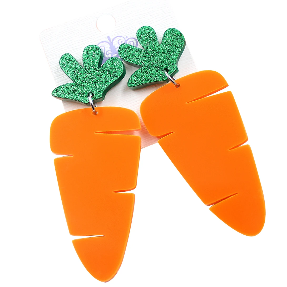 ERS303HP099 Factory Direct Sale Orange Green Glitter Easter Acrylic Carrot Dangle Earrings
