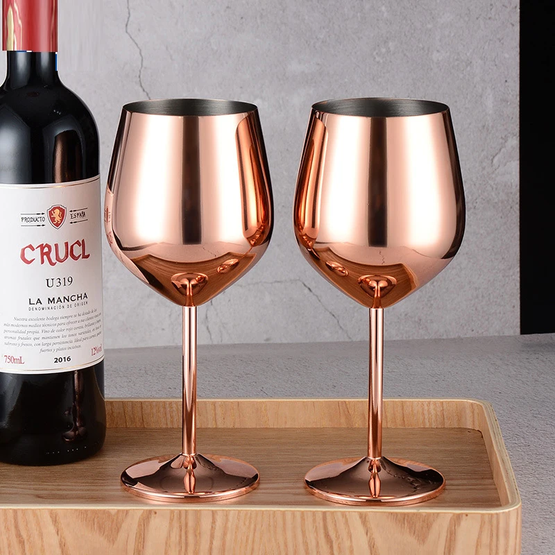 Custom logo high quality 500ml 304 Stainless Steel wine Glass cup Stainless Steel Martini Cocktail Glass Wine Goblet