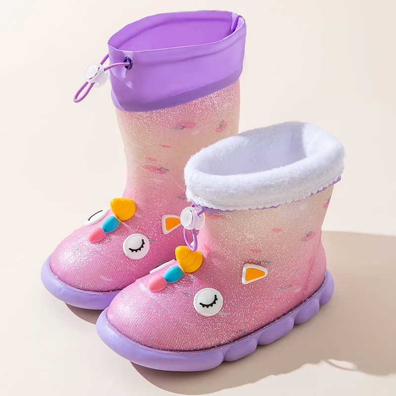 Winter boots with fur socks for children unisex kids anti-slip raining boots with toddler size child keep warm snow boots