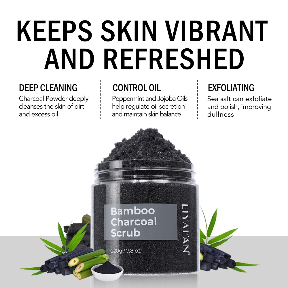 Customized Logo Oil Control Cleansing Exfoliating Dead Skin Sea Salt Bamboo Charcoal Body Scrub for Men