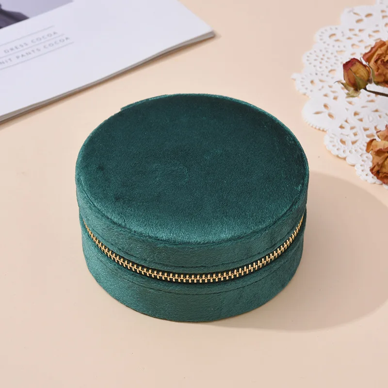 Wholesale Custom Handmade Small Jewellery Storage Boxes Organizer Case Round Velvet Travel Jewelry Box with Logo
