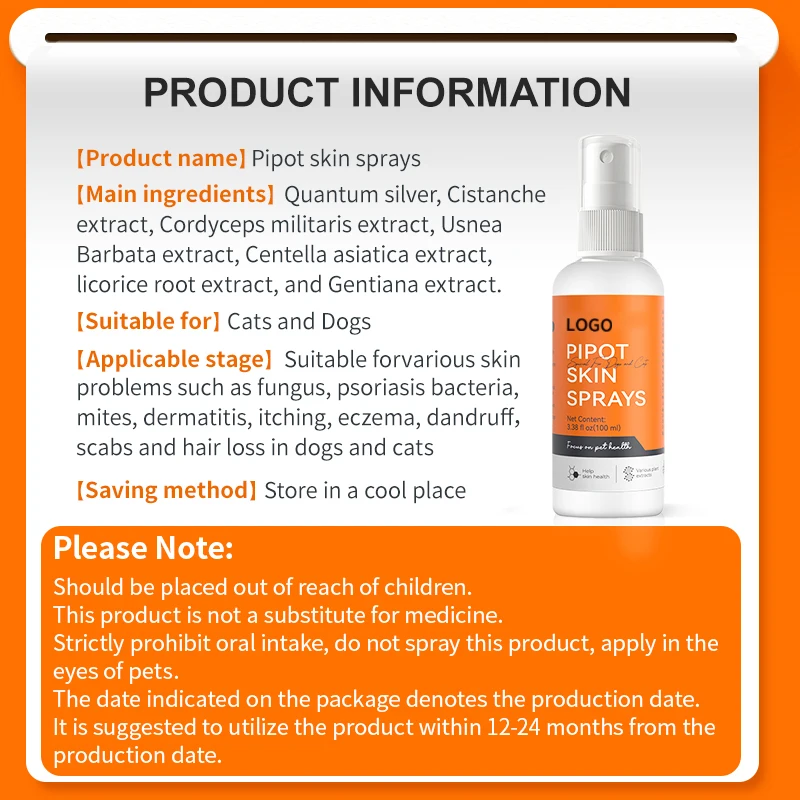 Private Label Skin Sprays for Dogs and Cats Natural Soothing Spray, Clean & Soften, Reduce Itchy Scratching Veterinary Recommend