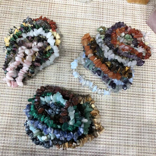 New arrivals cheap crystal jewelry natural mixed quartz crystal chips elastic bracelets for sale