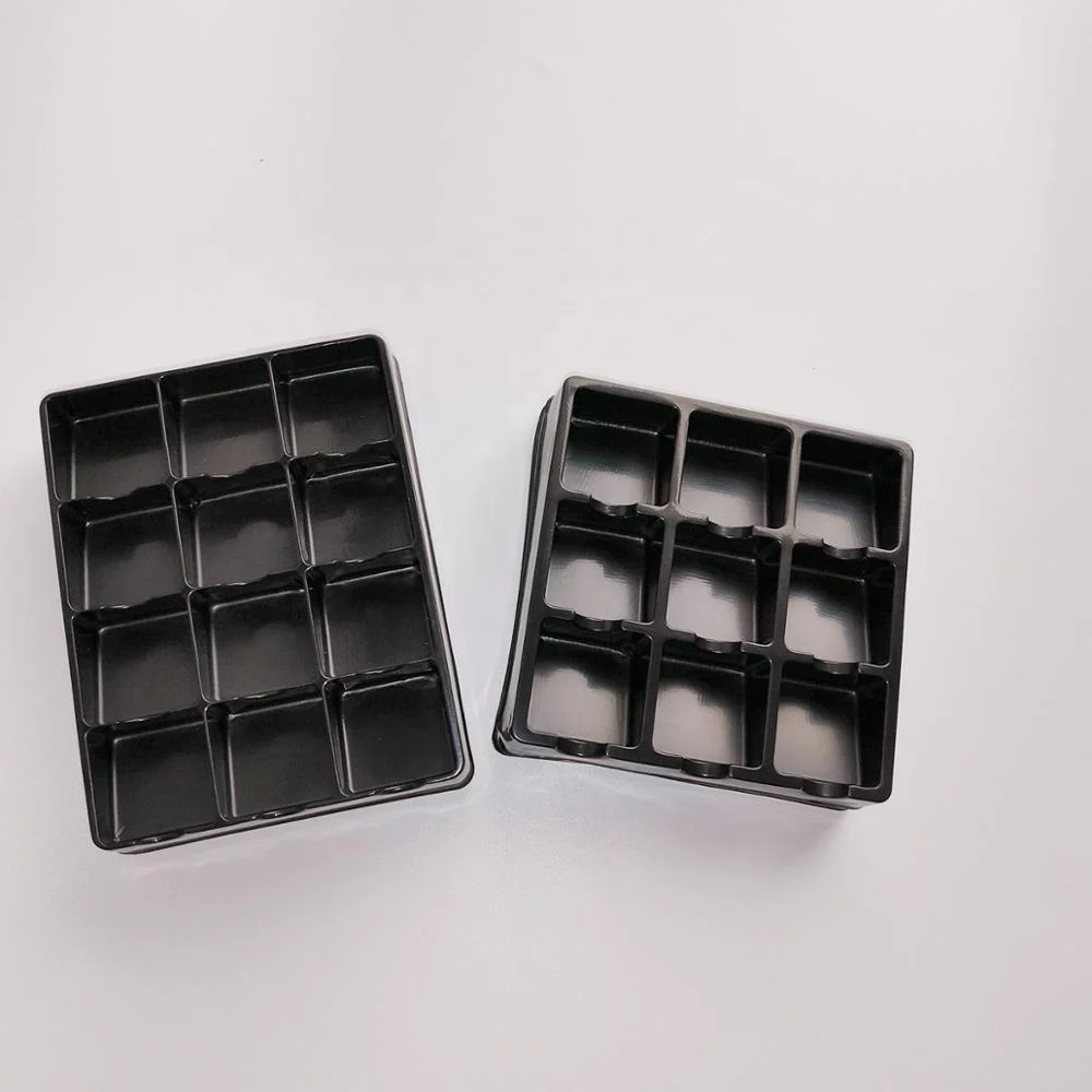 customized chocolate insert tray PET  blister container packaging plastic trays black PET chocolate blister tray