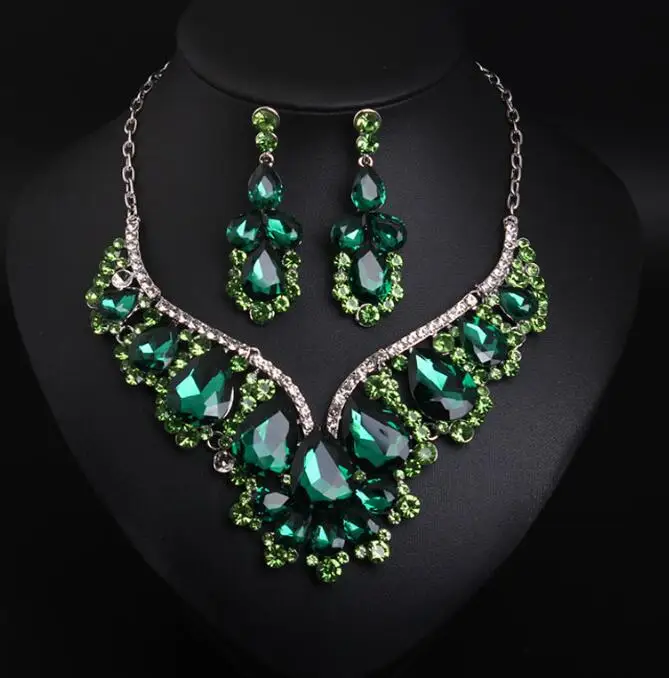 Cross-border Two-piece Crystal Jewel Earrings Wholesale Fancy Sets Jewelry Statement Necklace Set