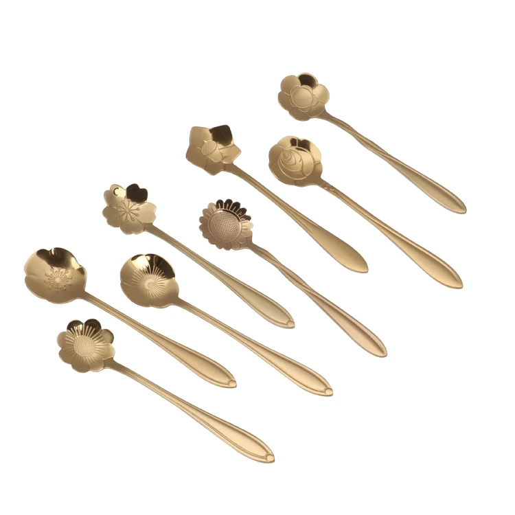 
Innovative Short Handle Flower Stainless Steel Golden Coffee Mixing Dessert TeaSpoon for Home Hotel and Restaurant 