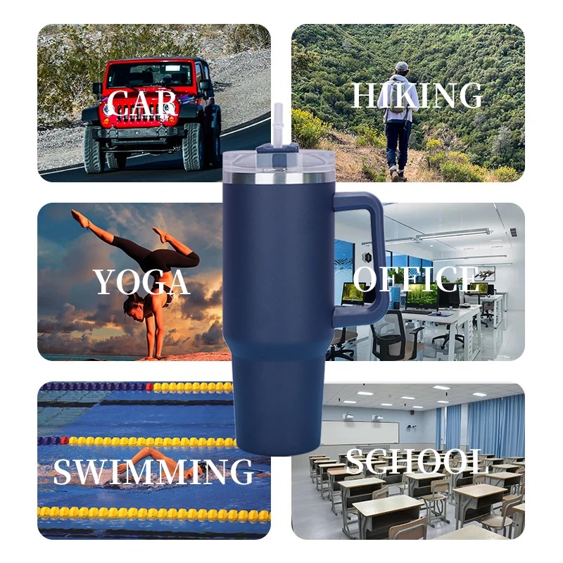 wholesale bulk Laser engrave multiple colors thermos 40oz powder coated copper Coffee Mug tumbler with Handle and straw