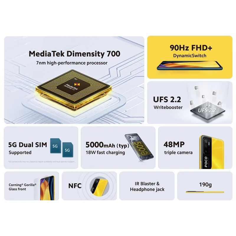  Глобальная версия POCO M3 Pro 5G NFC Смартфон 6 ГБ 128 dimensity 700 Octa Core 5 
