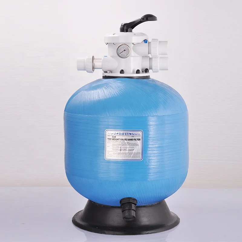 Water filtration system top mount fiberglass pool sand filter