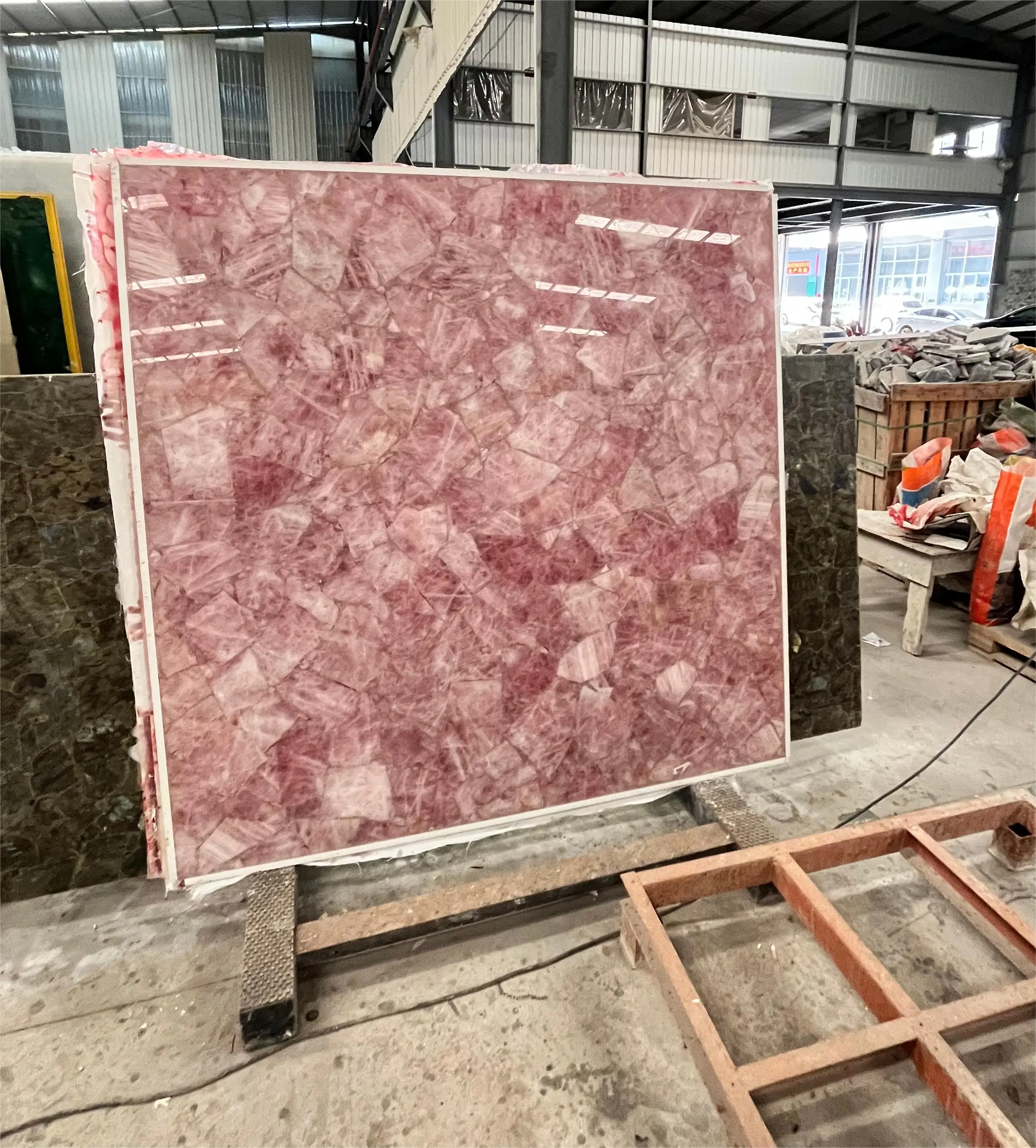 Rose Crystal Quartz Semiprecious Slabs ( 20 mm Full Body Stone)natural Stone