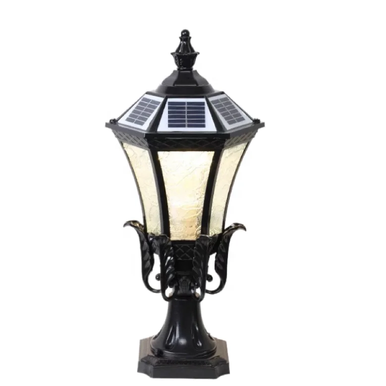 European style antique copper outdoor solar column headlight dual-purpose outdoor waterproof villa entrance guard light