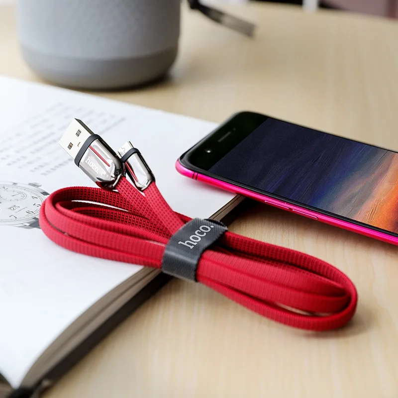 HOCO Hot Sale U74 Zinc Alloy Flat USB 2.0 Male Micro Braided Charging Data Cable for Android Phone