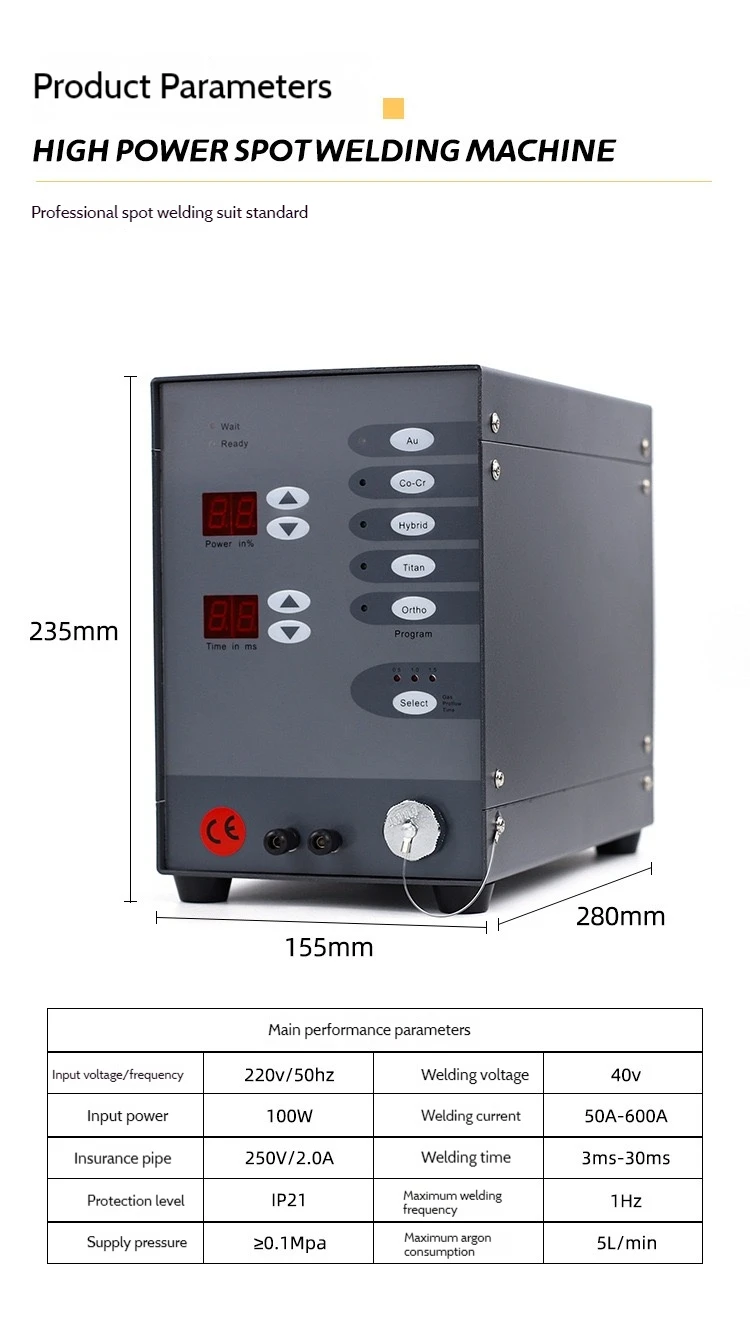 High power dental orthodontic spot welding machine gold and silver jewelry argon automatic pulse small touch arc welding