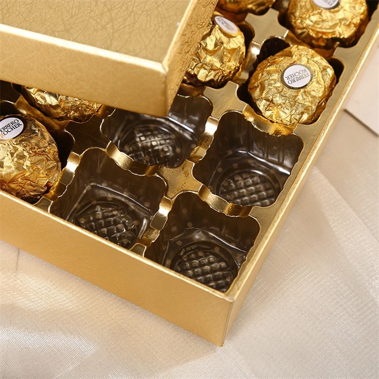 High-End Golden Foil Packaging Gift Box Wholesale Display Cardboard Paper Empty Tray Candy Chocolate Embossing Matt Lamination