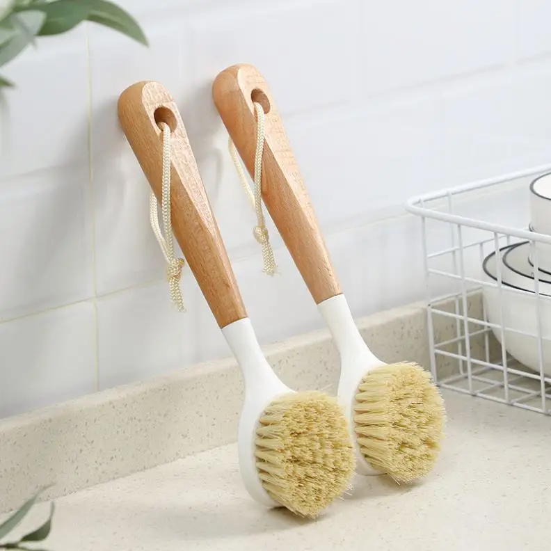 Factory Bamboo Dish Scrub Brushes , Kitchen Wooden Cleaning Scrubbers  Washing Brush, Natural Sisal Bristle Brush