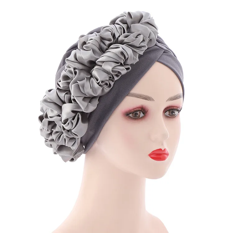 Wholesale 2022 new design women african turban headwraps fashion plain auto gele discoid flowers cap bonnet hijab