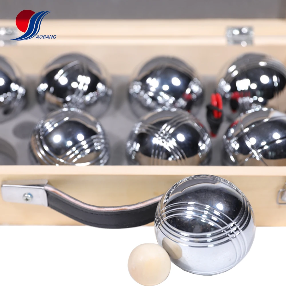 Boccia Game 8 Metal Bocce Petanque Boules Wooden Box
