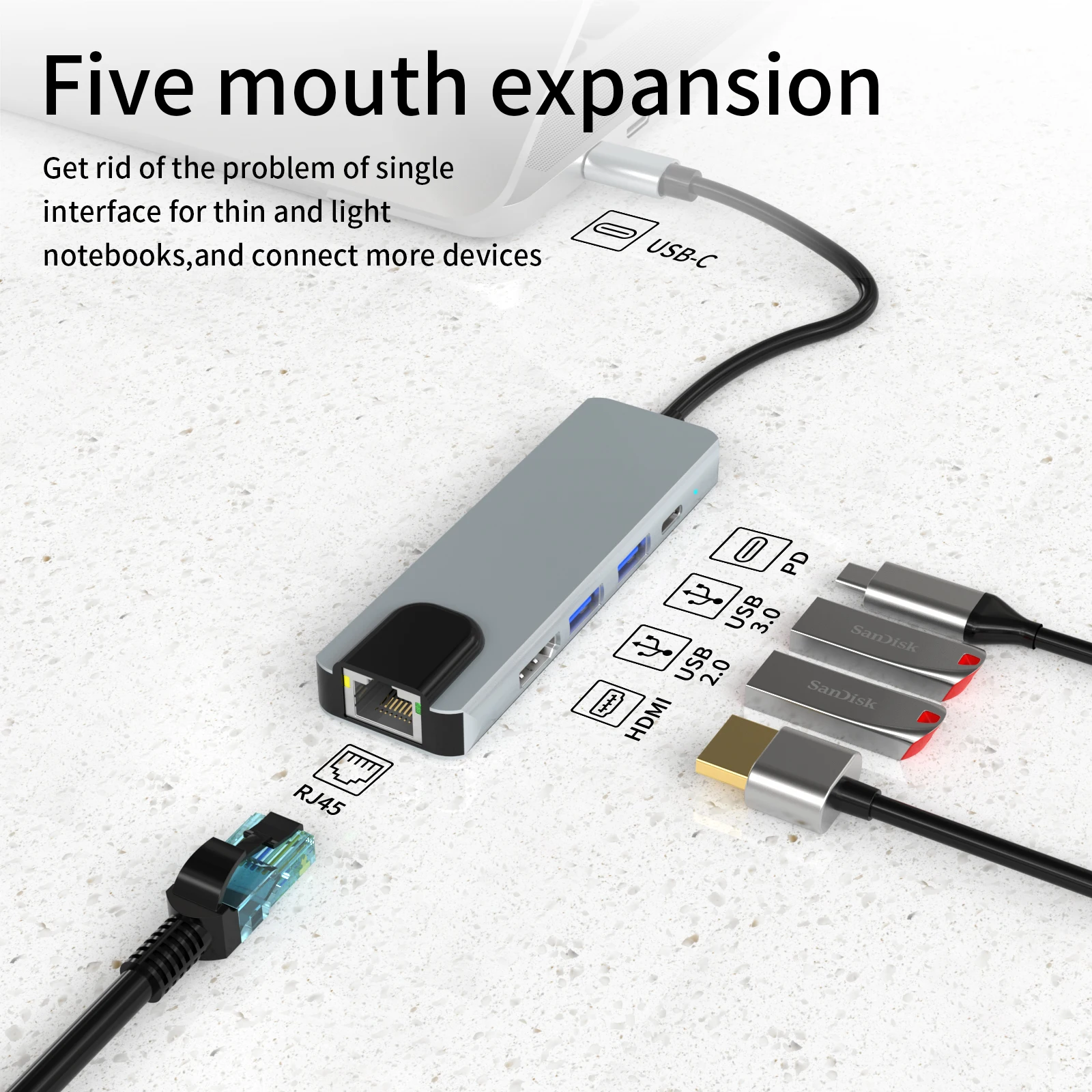 Hub HD-MI USB3.0 USB2.0 SD TF Portable usb c hub usb c with hd-mi type c hub