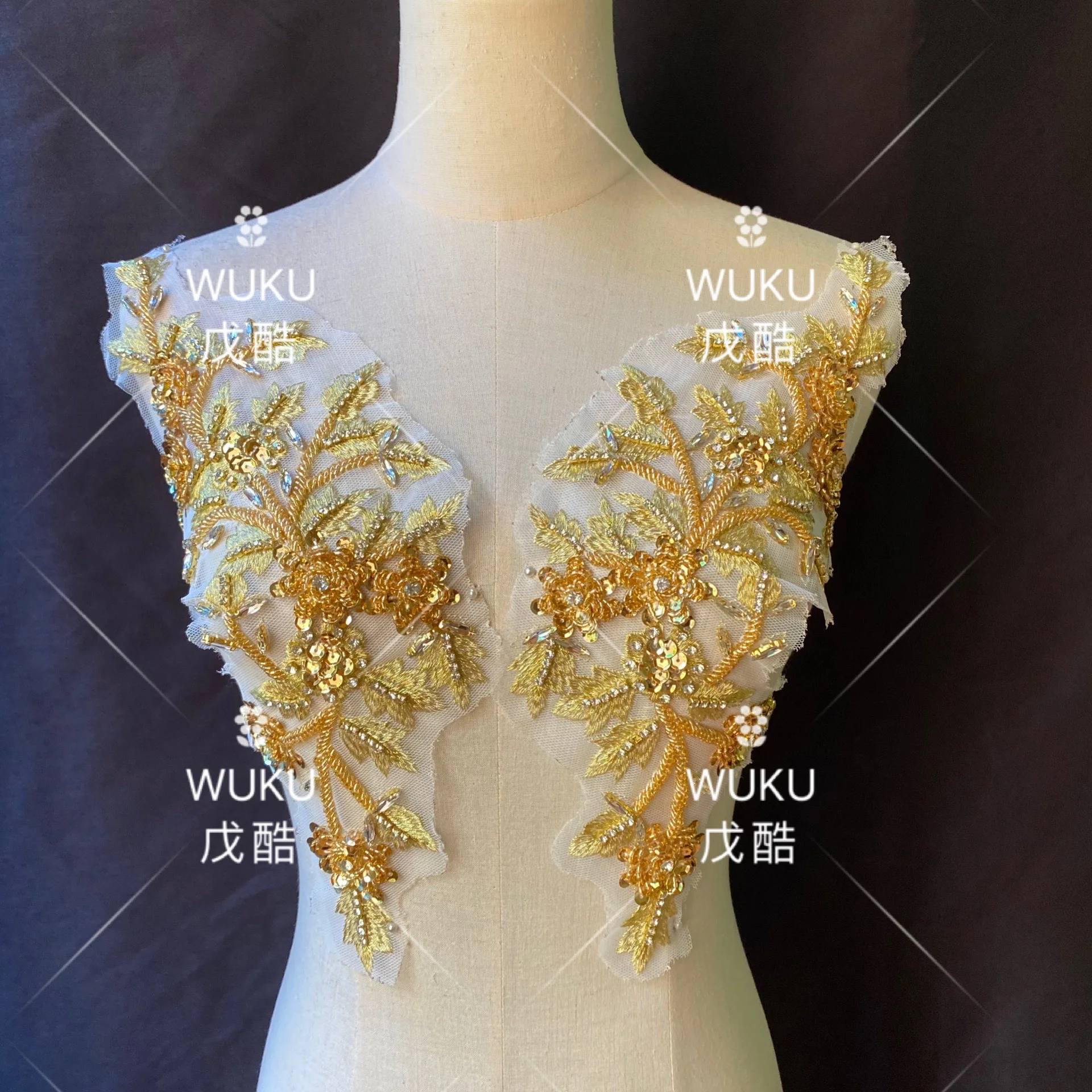 Ручная работа, дизайн ниток, рукав, аппликация, нашивка в золотом цвете