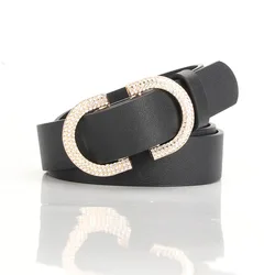 Alloy Diamond Buckle Belts for Women PU Leather Waist Belts Ladies Waistband for Jeans