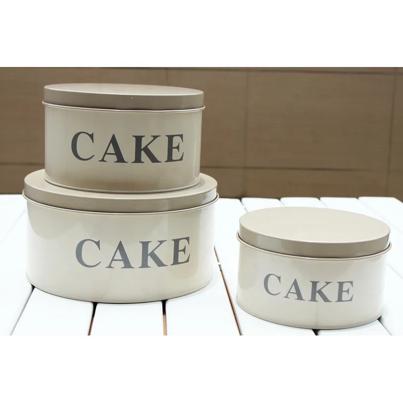 OEM Custom Stylish Tin Box 3PCS Cake Biscuits Tins With Lids Metal Round Cookies Canister Set