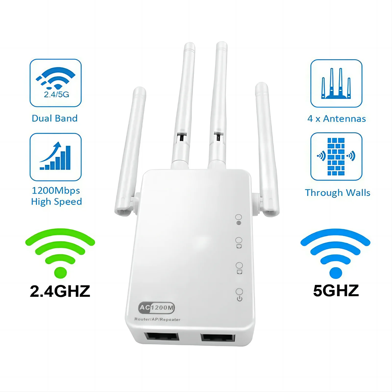 1200Mbps WiFi Repeater Dual band Wifi Signal Extender Booster 4 antennas Wifi AC1200 Wireless Range Extender