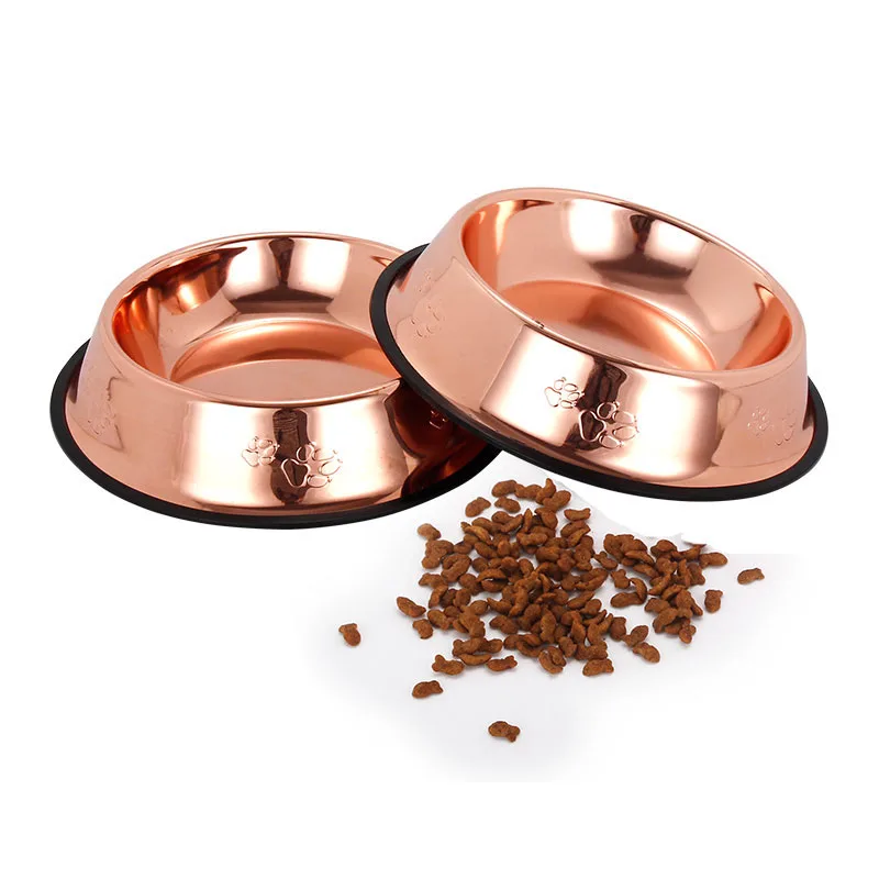 
Custom golden rose color pet feeding dish bowl thick stainless steel pet food bowl dog feeder for cats & dogs 
