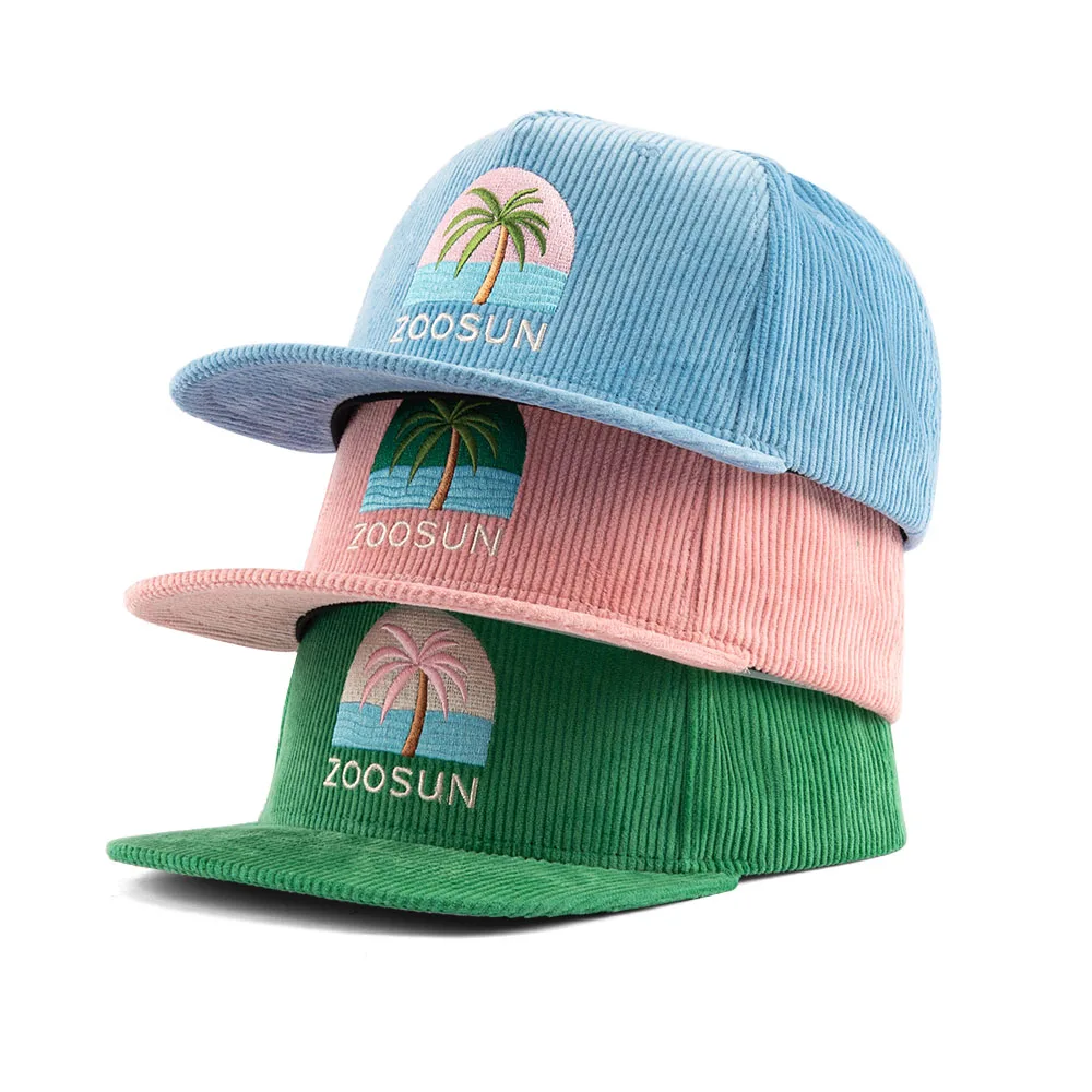 OEM Custom Logo Corduroy Hats Customize Vintage 5 panel Structured Snapback Caps For Kids Men