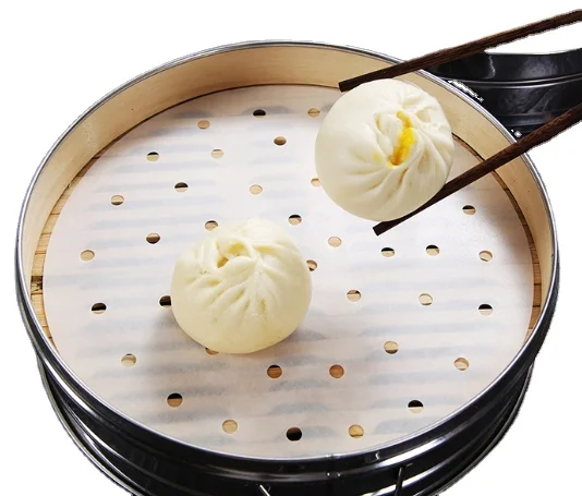 500PCS Perforated Parchment Liners Suitable Round Steamer Paper for Cooking Steaming Basket Vegetables Dim Sum Kitchen